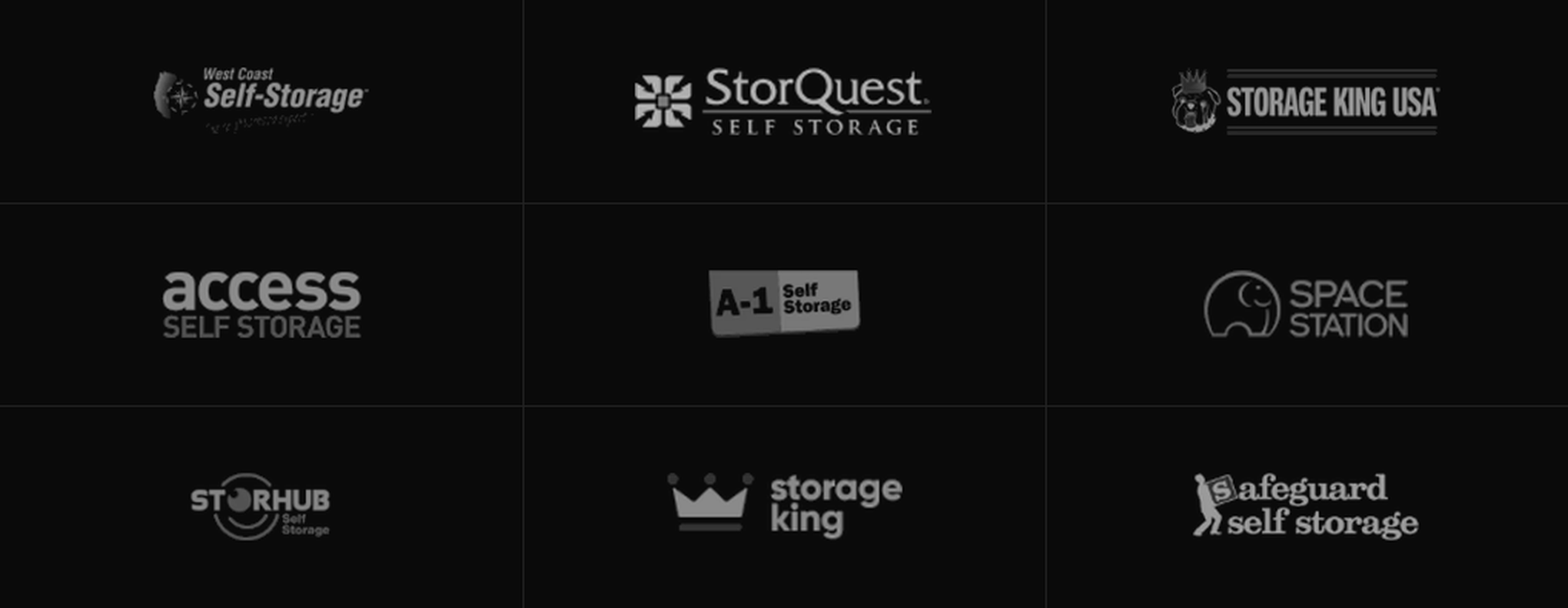Storage operators running on Uniti: West Coast Self-Storage, StorQuest Self Storage, Storage King USA, Access Self Storage, A-1 Self Storage, Space Station, StorHub Self Storage, Storage King and Safeguard Self Storage